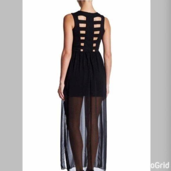 Soprano Faux Leather and Chiffon Maxi Dress XS - Picture 2 of 2